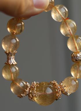 高端货天然金发金手链搭配天然金发金19.5mm配珠阳光下金灿灿的美