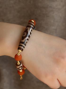 高端定制天然天珠玛瑙桶珠天然老腊配珠搭配14k注金链条万能扣