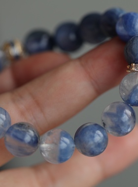 超美的蓝天然蓝晶石手链搭配天然玉化蓝晶石纯银鎏金蓝色锆石配饰