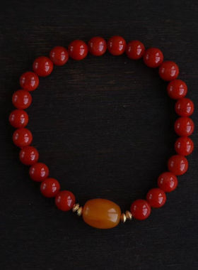 女南红老花蜡纯银鎏金正宗川料