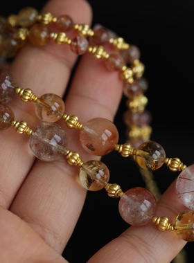 超美的天然水晶项链天然黑晶超兔毛水晶黄水晶金发晶有灵气
