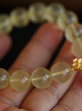 天然柠檬黄水晶手链搭配纯银鎏金小花珐琅彩小熊猫吊坠可爱又精致