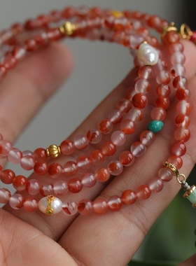 多用款天然碧玉精雕牡丹花吊坠精美无杂裂配天然南红鸿运当头多圈