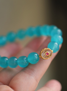 天然天河石手链配纯银鎏金镶嵌白水晶磨面吊坠锆石配饰简约精致63