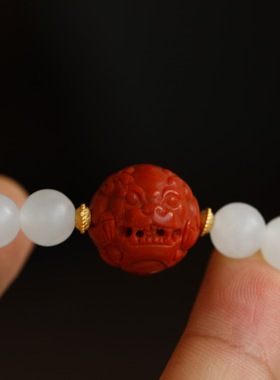 高端定制天然和田玉羊脂玉双圈手链带一点皮色玉质油润细腻多宝