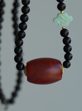 高端定制天然南红桶珠圆润饱满的料子配天然墨玉项链天然翡翠孤品