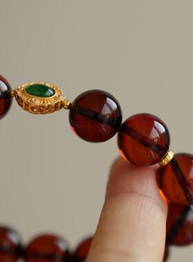 超美的净水料天然血珀手链配纯银鎏金镶嵌翡翠配饰高端定制有质感