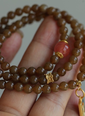 天然和田玉糖料多圈搭配天然冰飘南红配珠珐琅彩无相佛吊坠