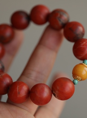 高端定制喜欢大颗粒的朋友别错过天然包浆南红手链天然蜜蜡老形珠