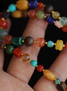 高端定制孤品天然翡翠A货精雕蓝翡翠仿古桶珠天然南红沉香青金石