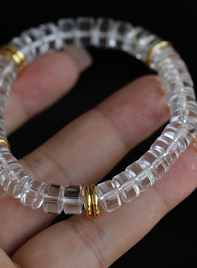 超美的设计天然白水晶直切药片手链搭配鎏金隔片纯银鎏金钱币吊坠