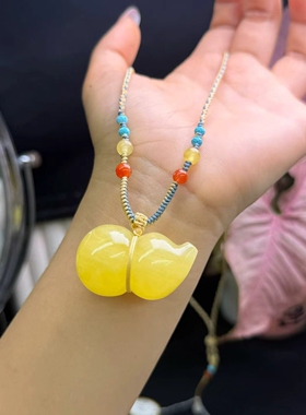 天然精美蜜蜡葫芦毛衣链福禄满满上身超美支持国检610