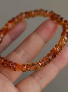 高端宝石级手链暴力黄天然巴西黄水晶磨面手链宝石切工高品质料子