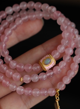 天然马粉多圈超美果冻粉纯银鎏金镶嵌欧珀五条经路路通纯银鎏金