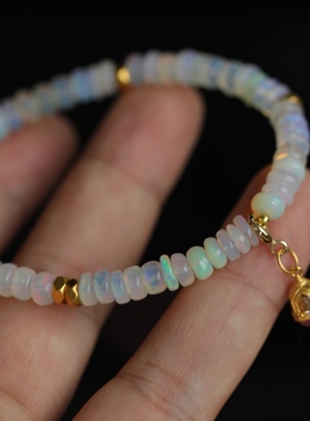 天然欧珀盘珠手链超美的火彩搭配纯银鎏金镶嵌碧玺吊坠满满高级感