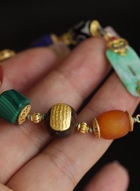 古风款天然翡翠A货镂空牌搭配天珠青金石随形搭配珐琅彩南红沉香