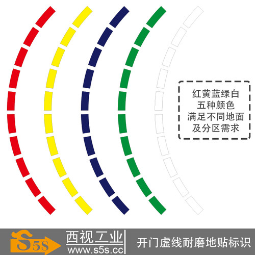 S5S西视工业 5S活动管理 开门防撞虚线标识 红色黄色耐磨地面地贴 - 图0