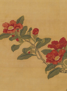 张宏仿陆治茶花水仙图花鸟画