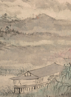 梅清 杏花春雨楼图清传统山水风景艺术微喷打印绢本画心临摹范本