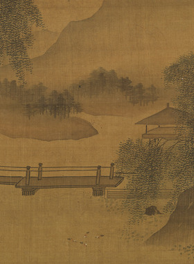 戴进柳塘图传统山水人物画