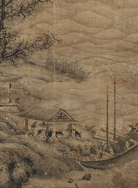 南宋李唐秋江待渡图名家国画真迹复制品高清艺术微喷绢本临摹范本