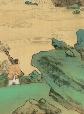张大千李检法定林萧散图山水风景画微喷打印绢本画心临摹范本画稿
