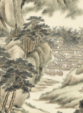 清代永瑢春山游骑图明清古山水画复制品高清艺术微喷绢本画心临摹