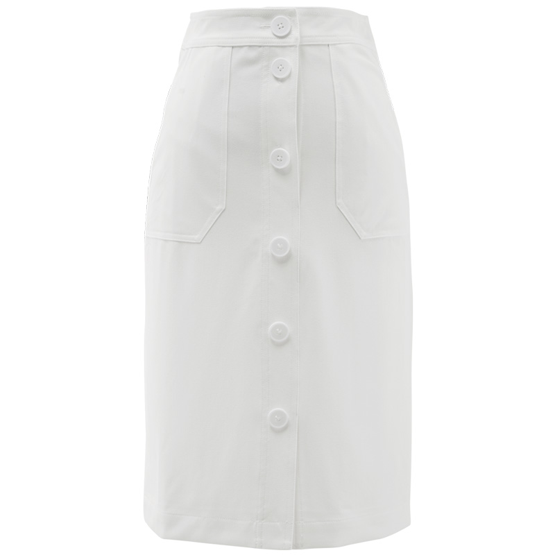 颜域2024春季新款白色单排扣高腰包臀直筒半身裙中长款一步裙子女