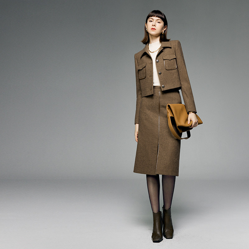 颜域美拉德高级感小香风套装2024新款冬季女毛呢外套半身裙两件套,淘宝优惠券,粉丝福利购,淘宝优惠卷