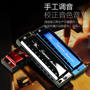 天鹅10孔布鲁斯口琴 C调儿童初学者成人蓝调十孔入门口琴乐器包邮