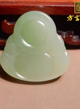 方言和田玉推荐罕见青海料油润细腻冰底晴水带翠佛公吊坠挂件s10