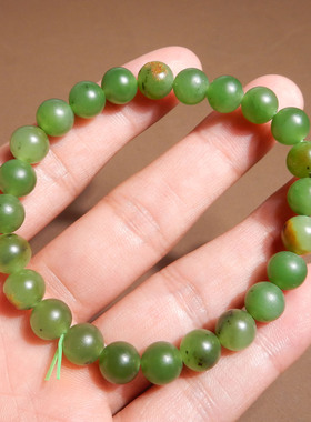 罕见方言品牌和田玉精品新疆细腻碧玉籽料果绿卡8mm手串手链w3