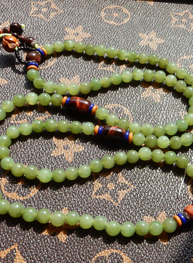 俄罗斯料菜绿色碧玉7mm圆珠项链