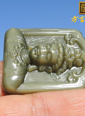 方言品牌和田玉巨漏俄碧玉珠宝级黄金活猫眼碧玉观音玉牌子吊坠R