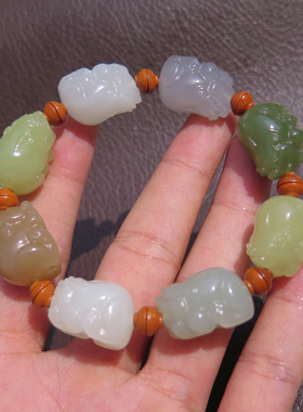 惊呆了方言和田玉精品收藏级多彩多宝细腻油润百搭貔貅手串手链X5