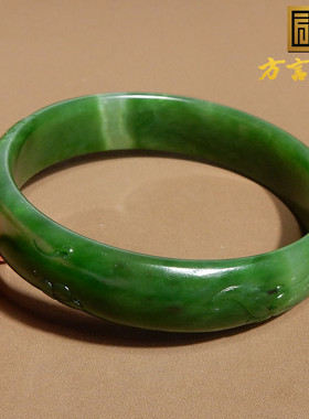 震惊方言和田玉精品佩戴级俄罗斯老坑料菠菜绿碧玉内径57mm手镯w1