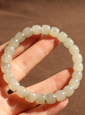 新疆白玉点墨青花籽料8m直切手串