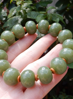 新疆且末青黄口料15mm算盘珠手串