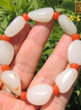 方言和田玉珍藏级珍稀名品挂金皮近无结构高白羊脂玉籽料手链子F