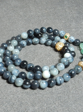 嗨翻方言品牌佩戴级新疆玉龙河黑白分明青花籽料圆珠8mmDIY项链X3