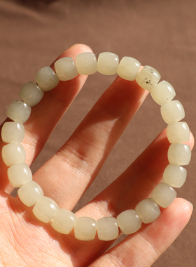 新疆白玉底点墨青花籽料8mm手串