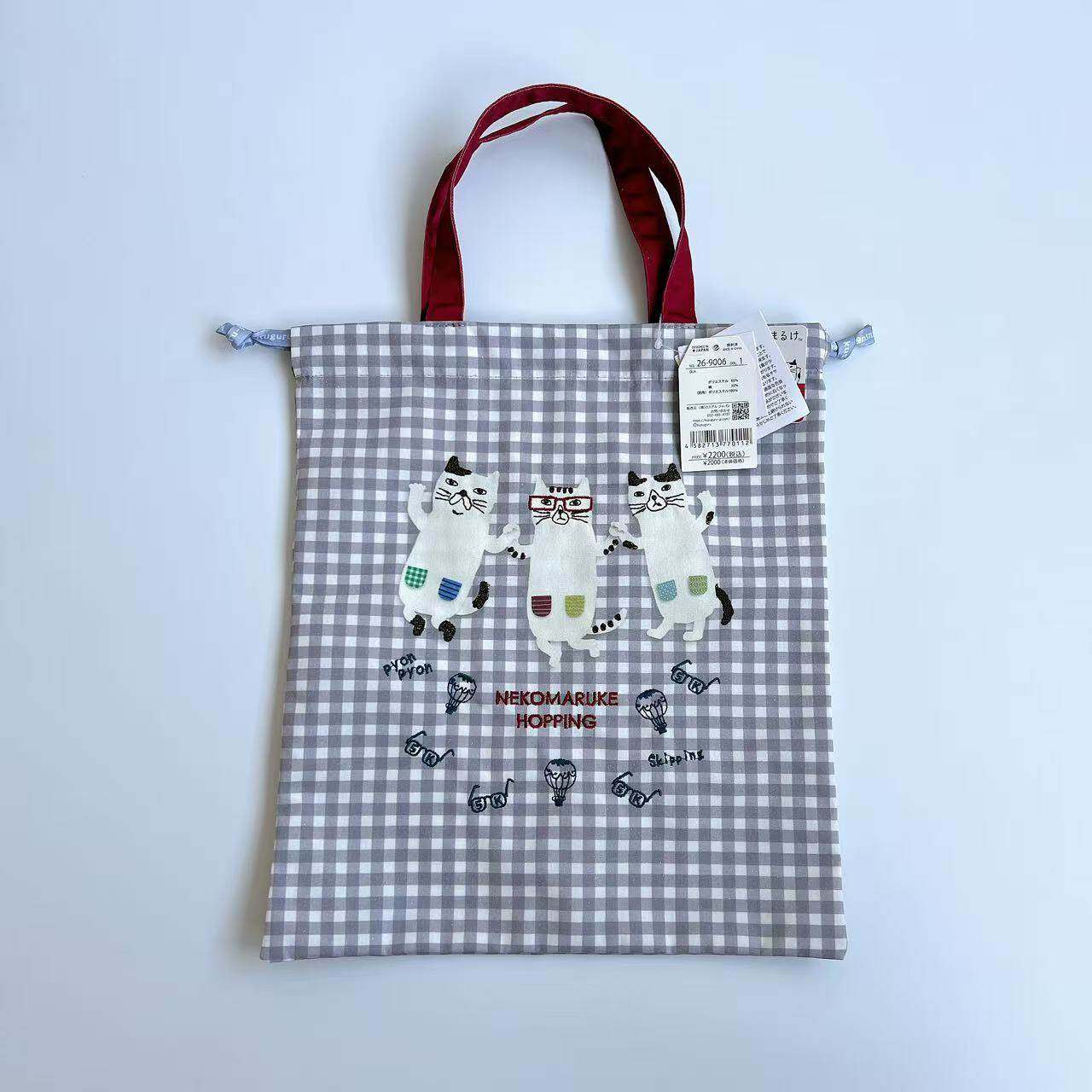 日本Kusuguru刺绣眼镜猫手提包手拎包补习包抽绳包帆布袋500,淘宝优惠券,粉丝福利购,淘宝优惠卷