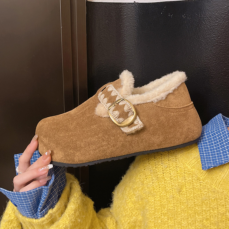 大码女鞋41到43勃肯鞋加绒厚底复古毛毛鞋2025新款冬保暖低帮棉鞋,淘宝优惠券,粉丝福利购,淘宝优惠卷