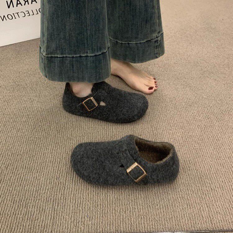 大码女鞋41到43加绒勃肯鞋软底舒适毛毛鞋呢子外穿保暖棉鞋乐福鞋,淘宝优惠券,粉丝福利购,淘宝优惠卷