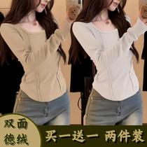 Single two-piece dress Develed undershirt woman autumnilly with design Sensation Fish Bone Blouse to fix a fur long sleeve t-shirt tide