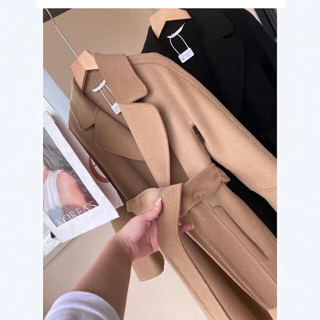 轻奢高端~M家木巨9800+双面羊绒大衣西装领长款袍试系带毛呢外套