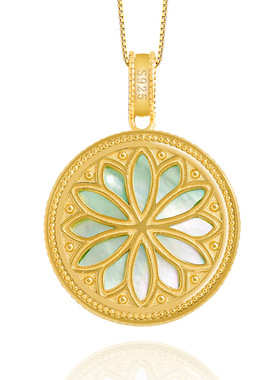 天然a货缅甸阳绿花青翡翠无事牌S925银镶冰种玉石吊坠女款项链坠