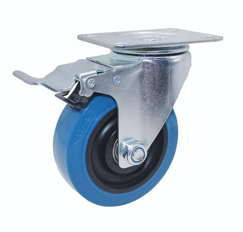 中型3寸4寸5寸TPR蓝色静音万向脚轮刹车轮车轮子手推平板车脚轮