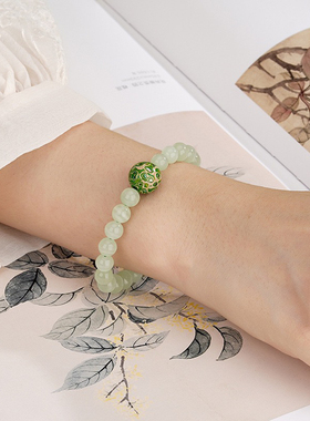 小清新绿纹石手串女夏简约小众轻奢高级感玉石串珠手饰