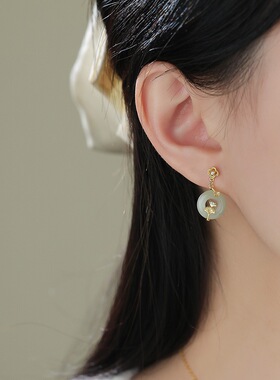 原创足银S999银杏叶平安扣项链新中式国风和田玉耳钉简约手链